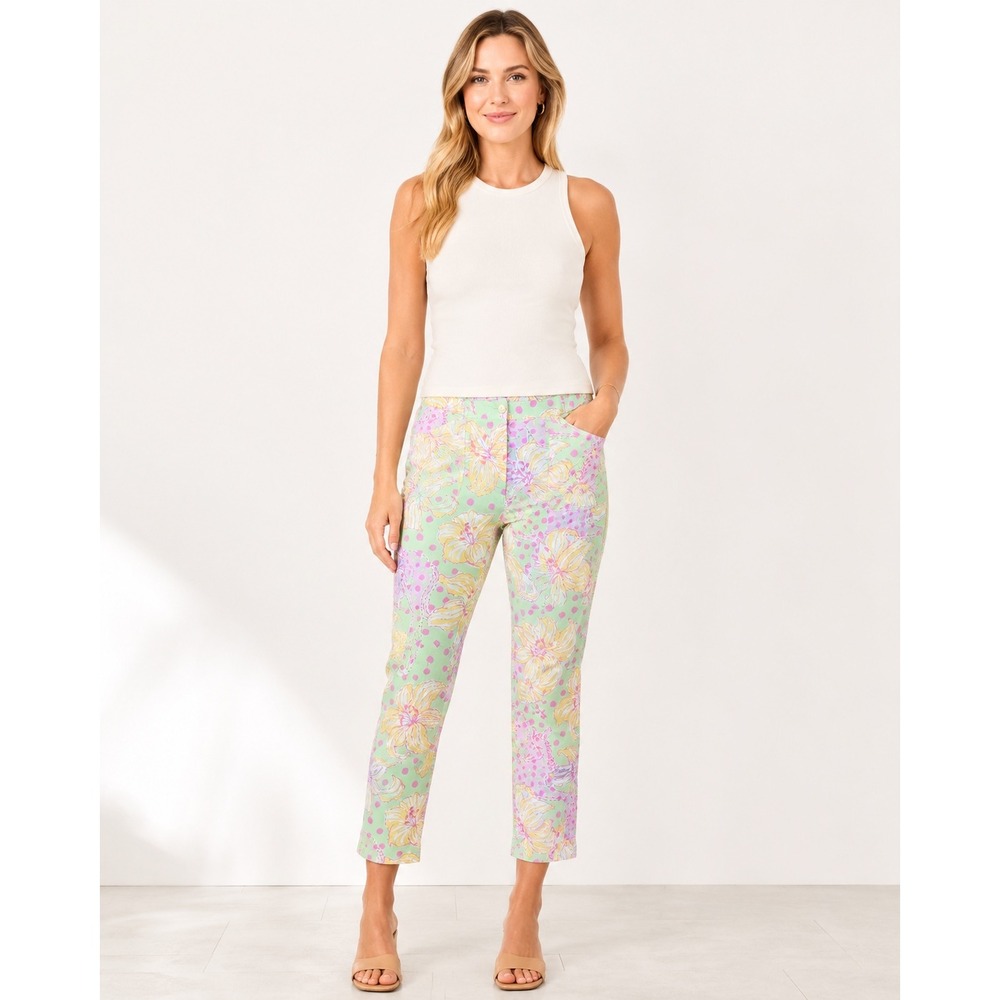 Lilly Pulitzer Kelly Pants Womens 6 Green Excellent Floral Giraffe Print Crop